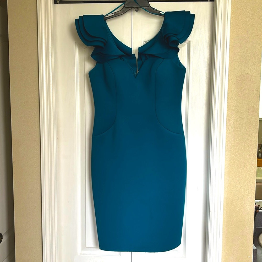 Eliza J Ruffle Cap Sleeve Scuba Dress